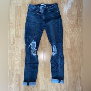 Levi’s High Rise Skinny Dark Grey Jeans with Holes in Knees